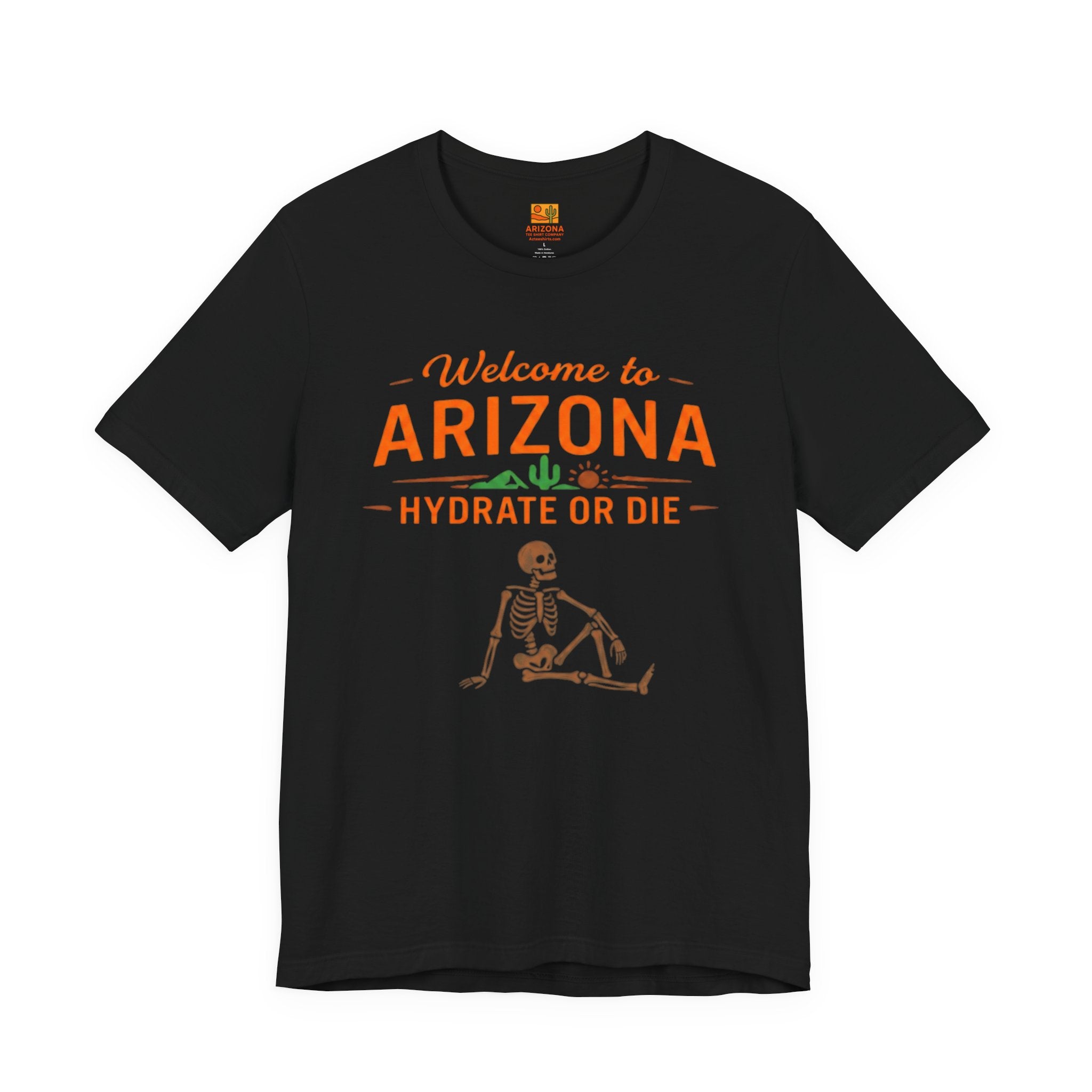 Arizona 'Hydrate or Die' Tee — Welcome to Arizona Desert Skeleton T-Shirt — detail view