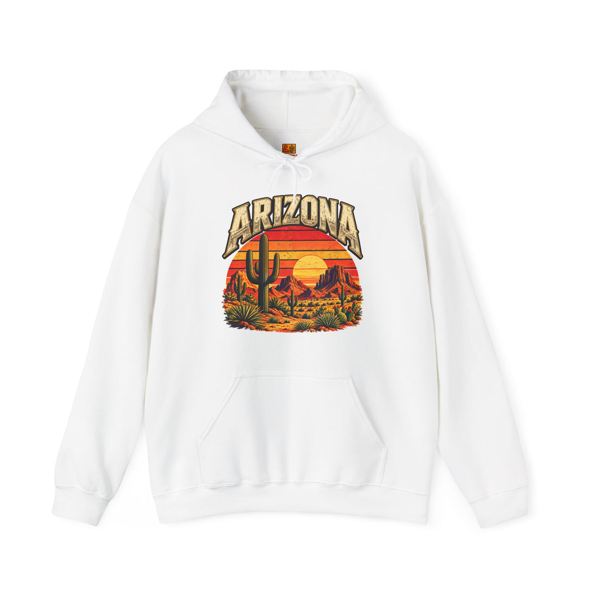 Arizona Saguaro Sunset Hoodie in white