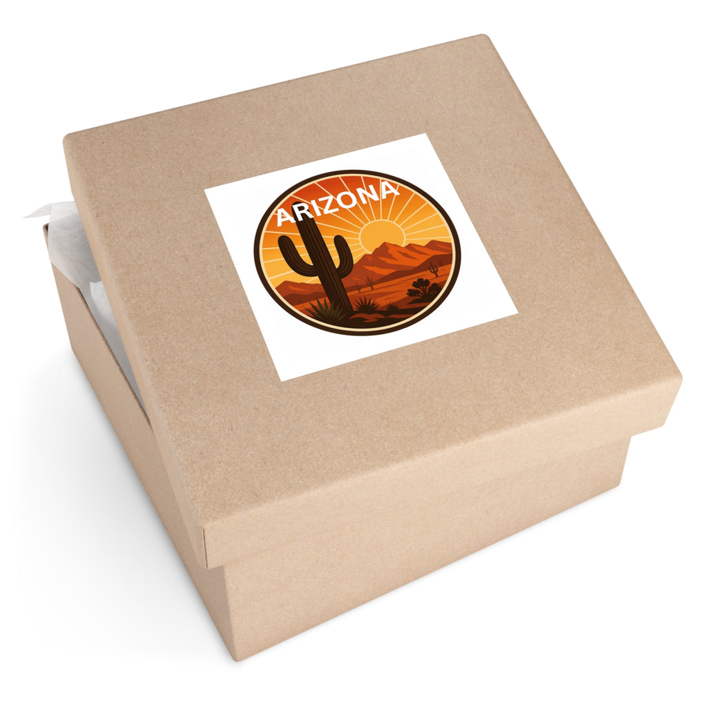 Arizona Desert Sunset Sticker — Square Vinyl Sticker with Saguaro Cactus — back view 2