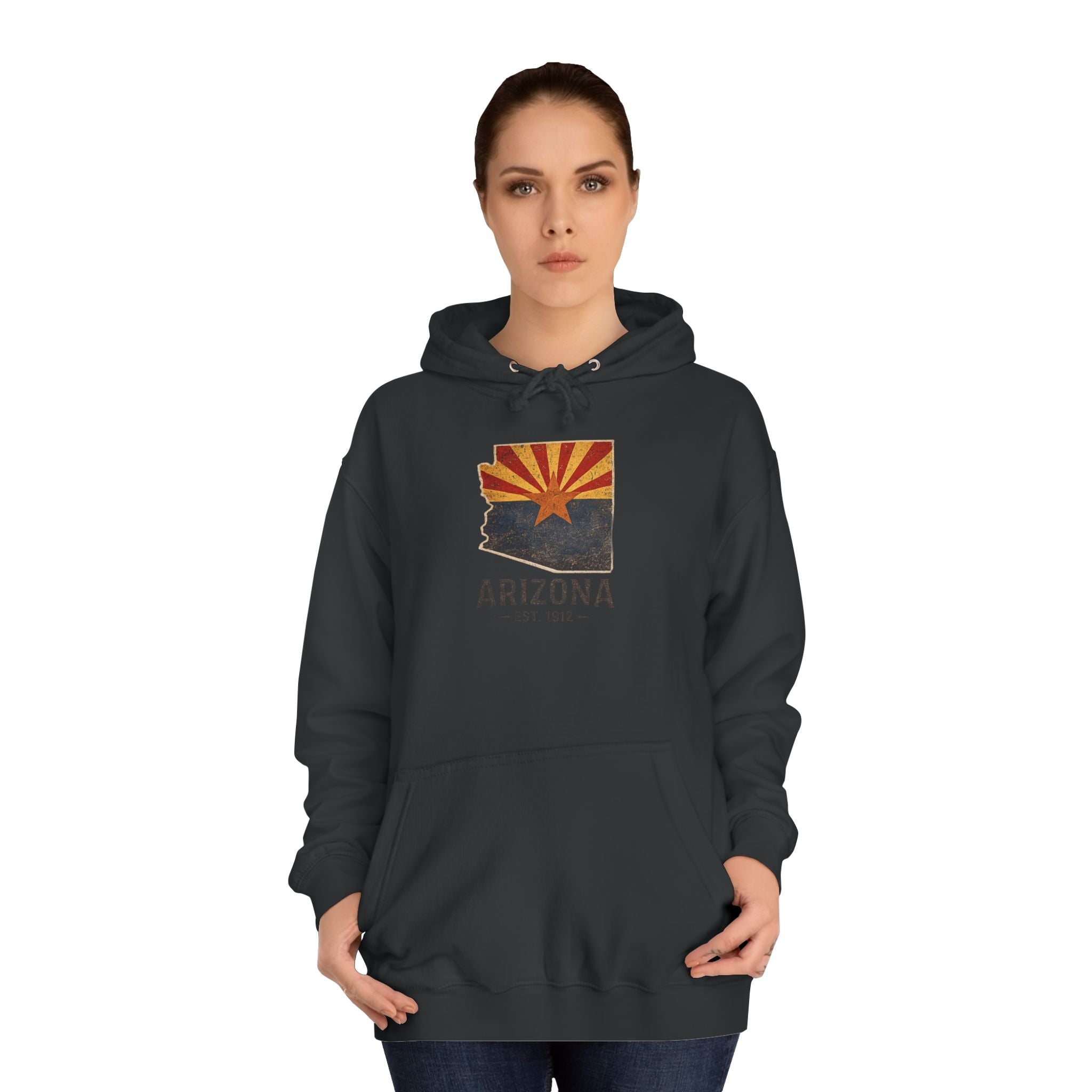 Arizona State Flag Pullover Hoodie — Vintage 'Arizona Est. 1912' Graphic Sweatshirt — front view 3