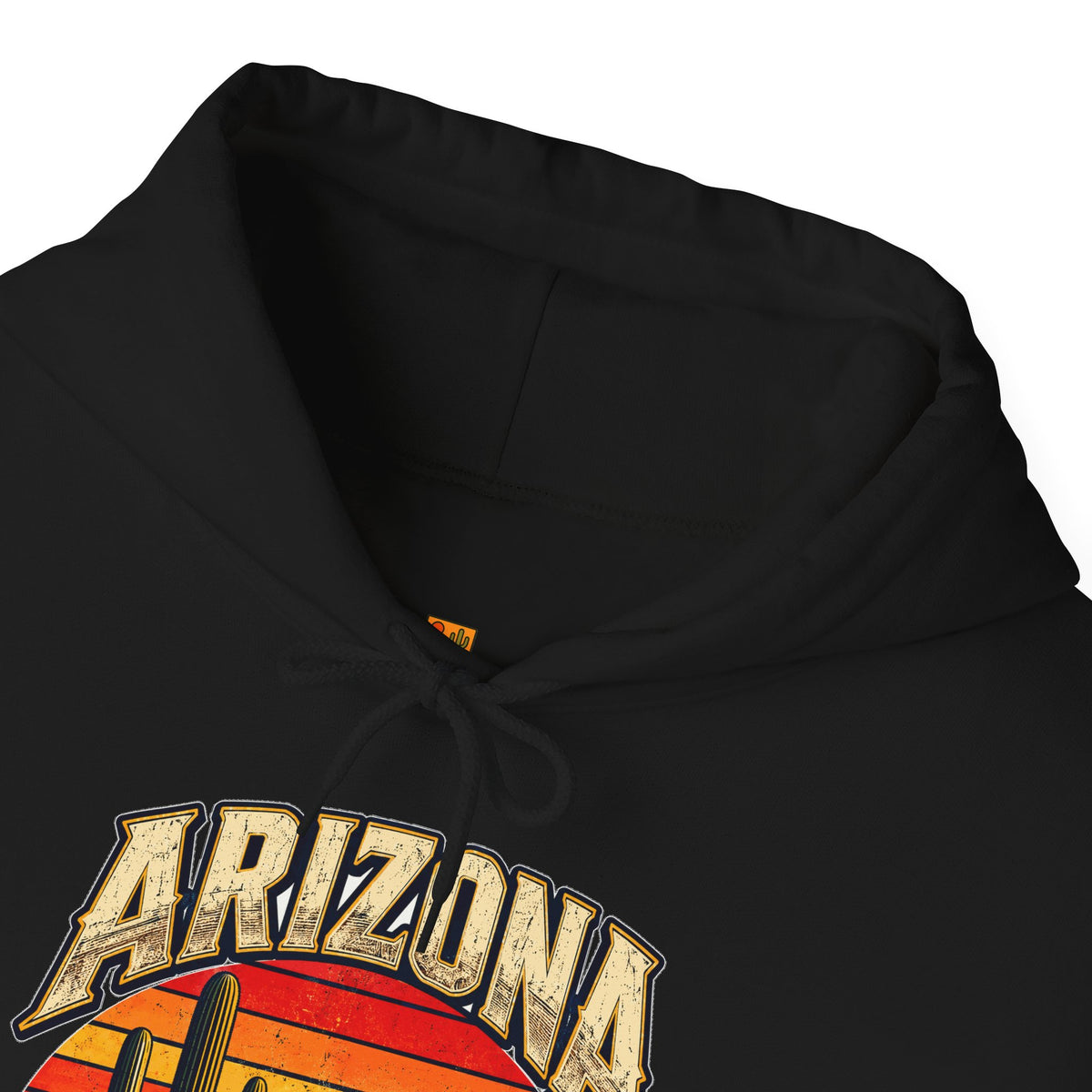 Man wearing military green Arizona Saguaro Sunset Hoodie