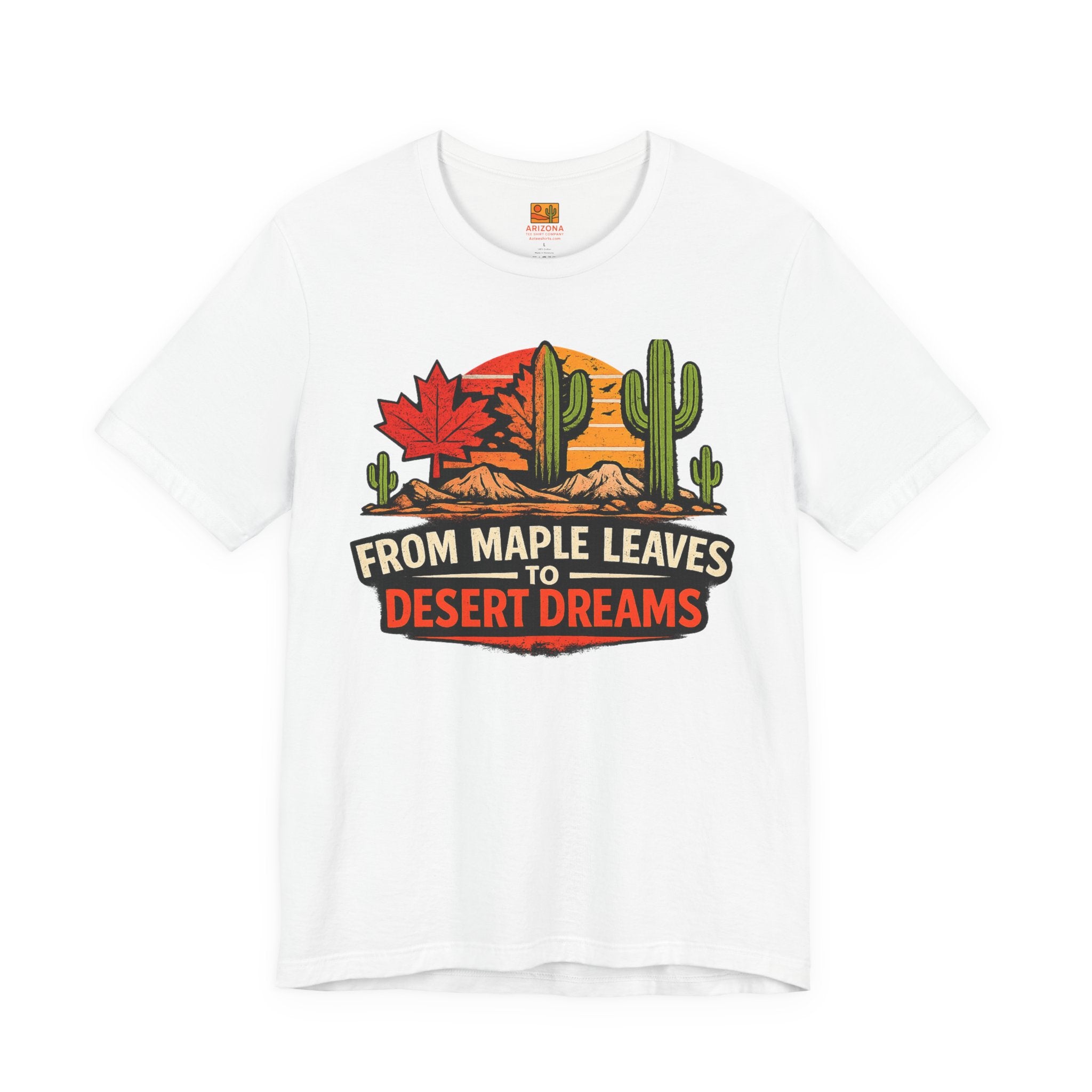 Maple Leaves to Desert Dreams T-Shirt — Nature-Inspired Scenic Tee — back view 2