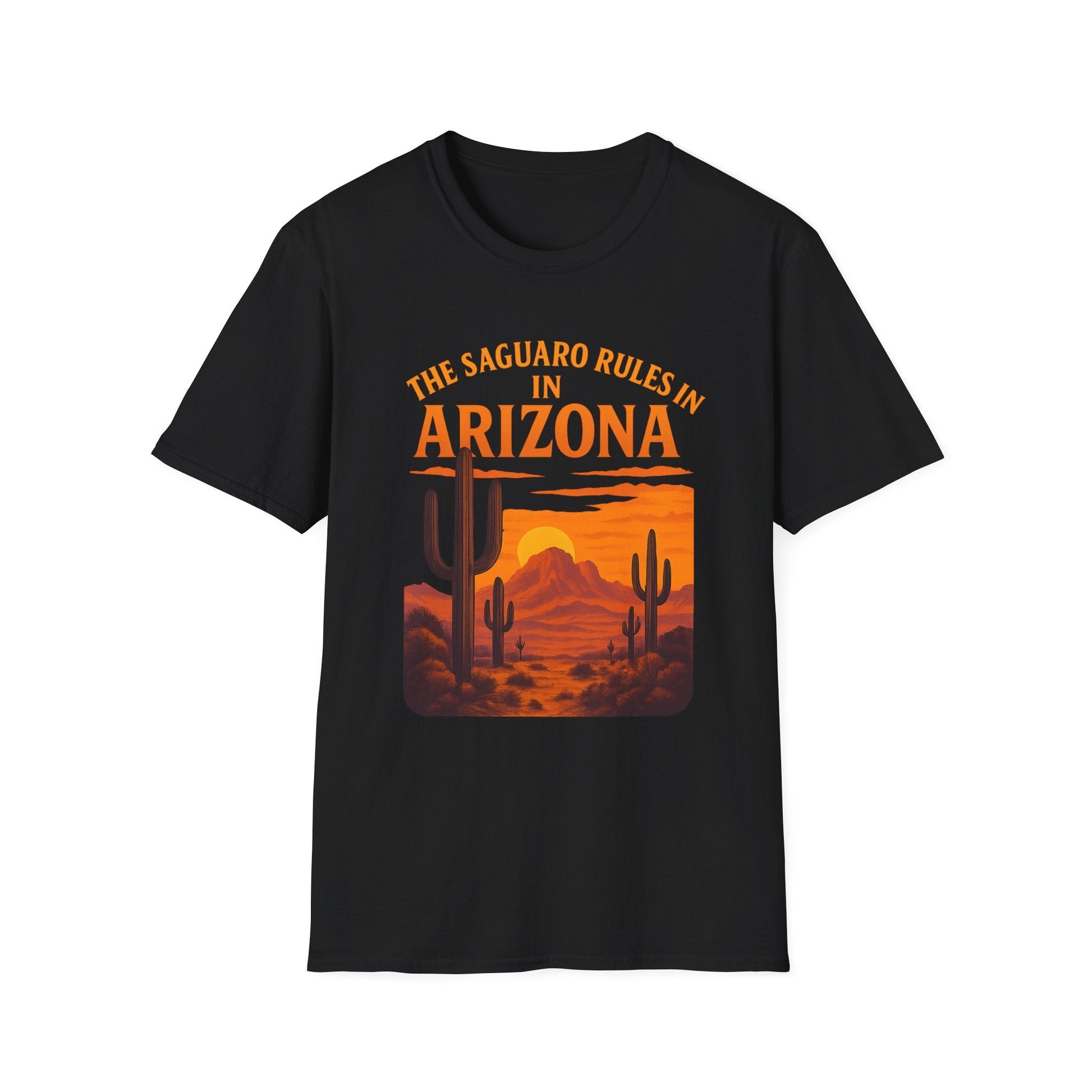 Arizona Saguaro Sunset unisex t-shirt featuring vibrant desert graphic design, perfect for casual outings and summer festivals.