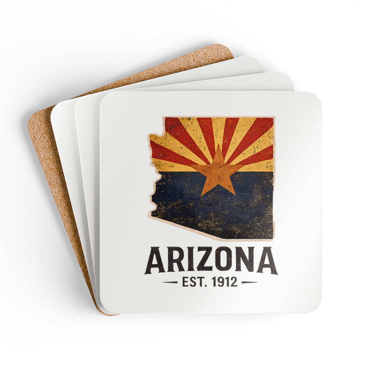 Arizona State Flag Coasters set of 4 with copper star and Est. 1912 design by AZ Tee Shirts
