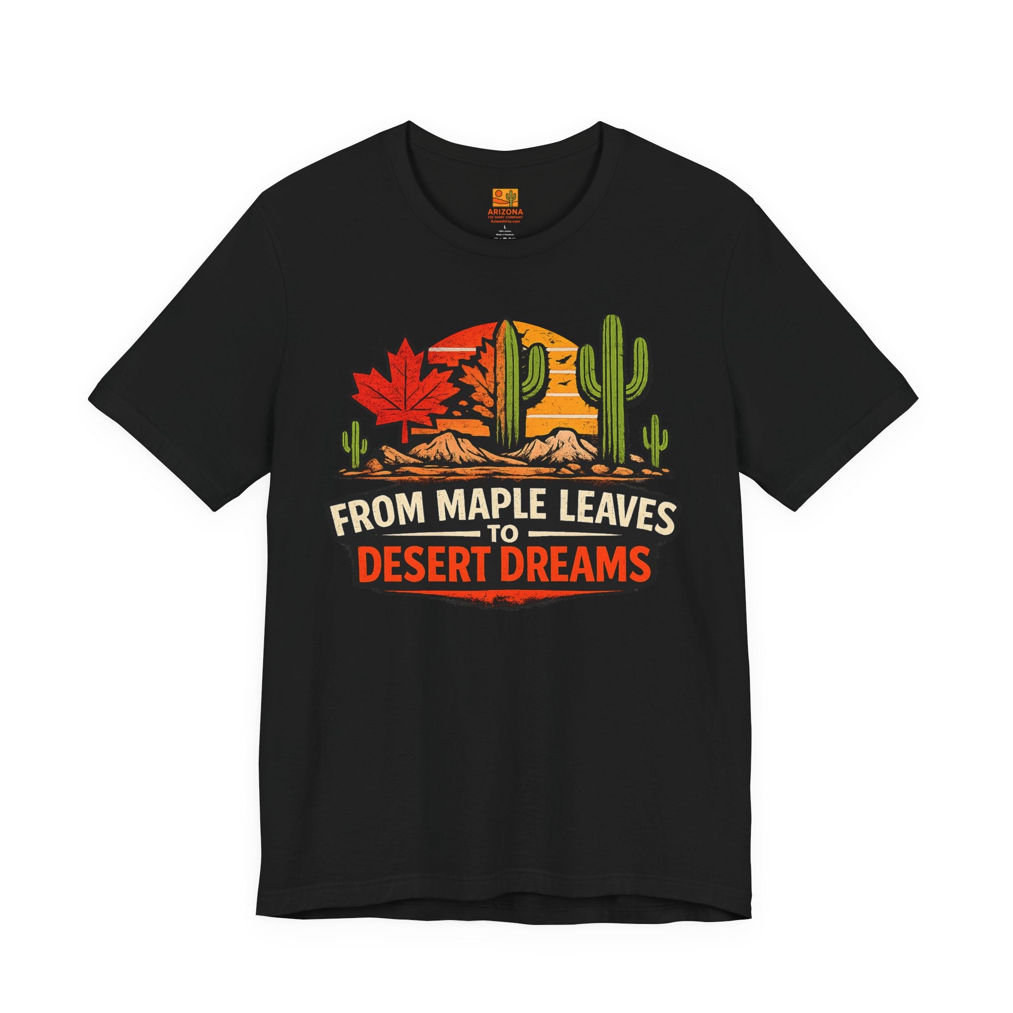 Maple Leaves to Desert Dreams T-Shirt — Nature-Inspired Scenic Tee — lifestyle view