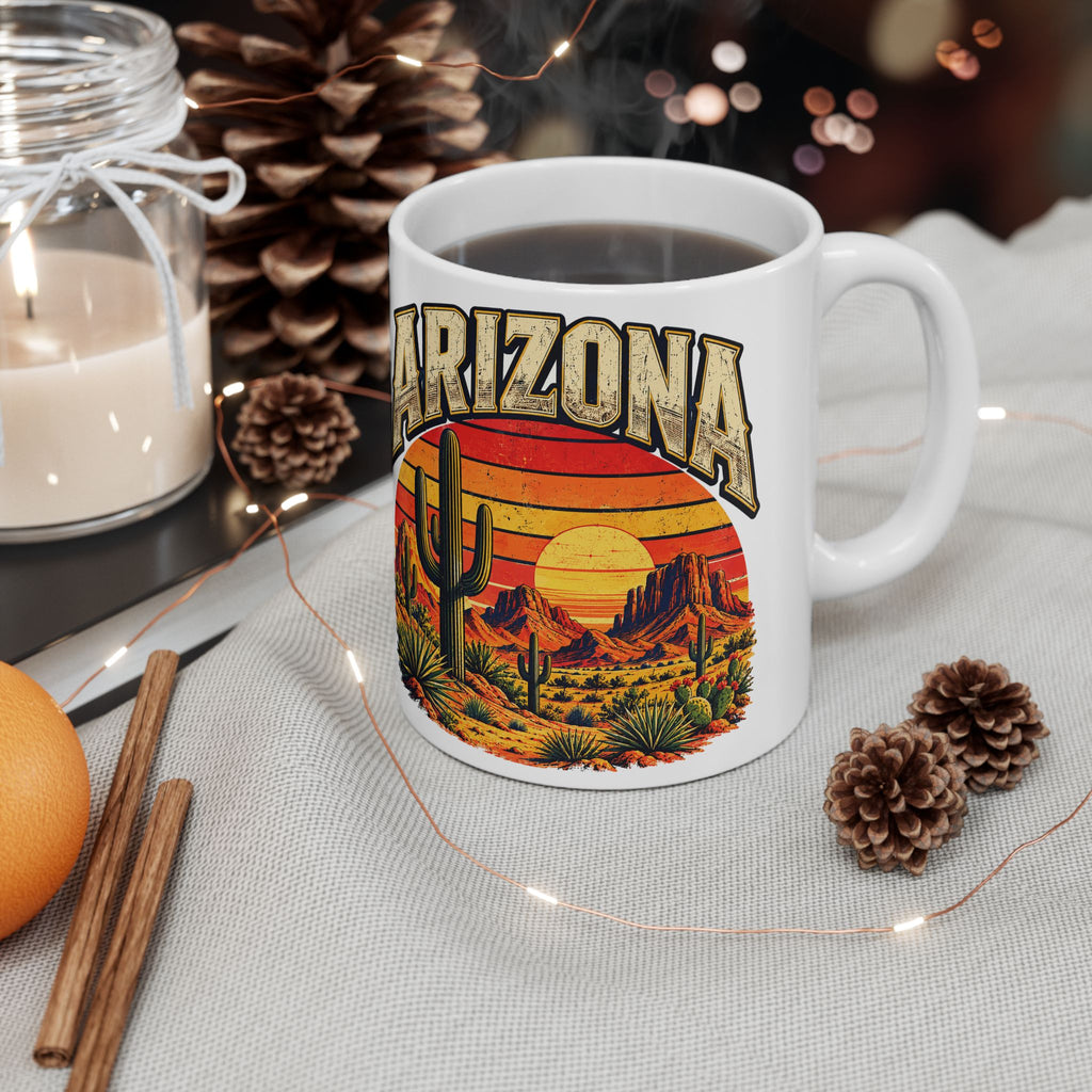 Arizona Saguaro Sunset mug held in hand