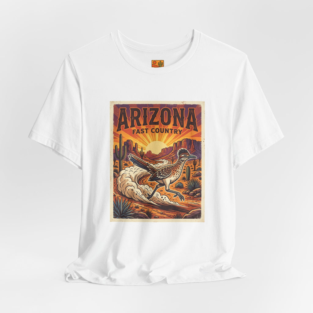 Arizona Fast Country Tee — Vintage Roadrunner Desert Graphic T-Shirt — side view 2
