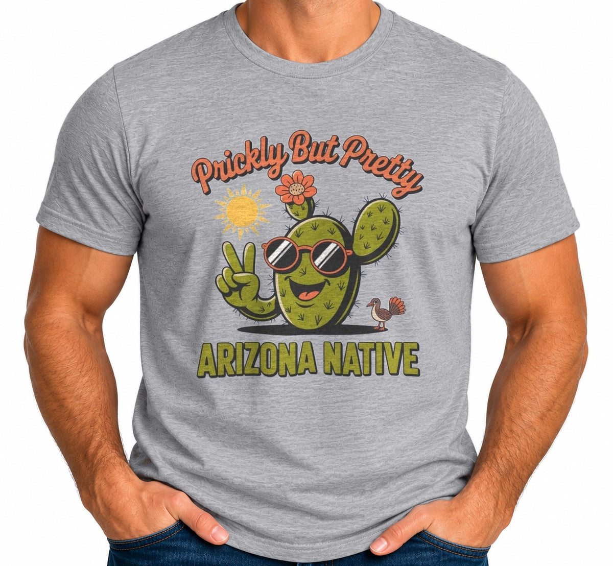 Man wearing the Prickly But Pretty Cactus T-Shirt