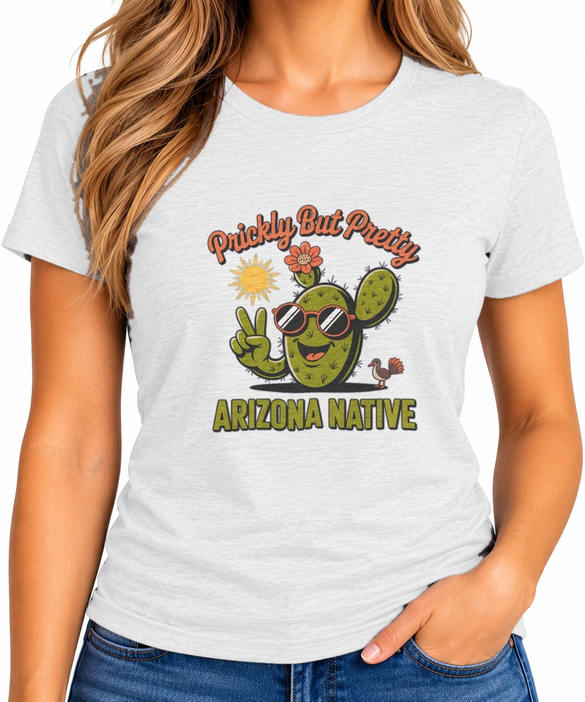 Woman wearing the Prickly But Pretty Cactus T-Shirt