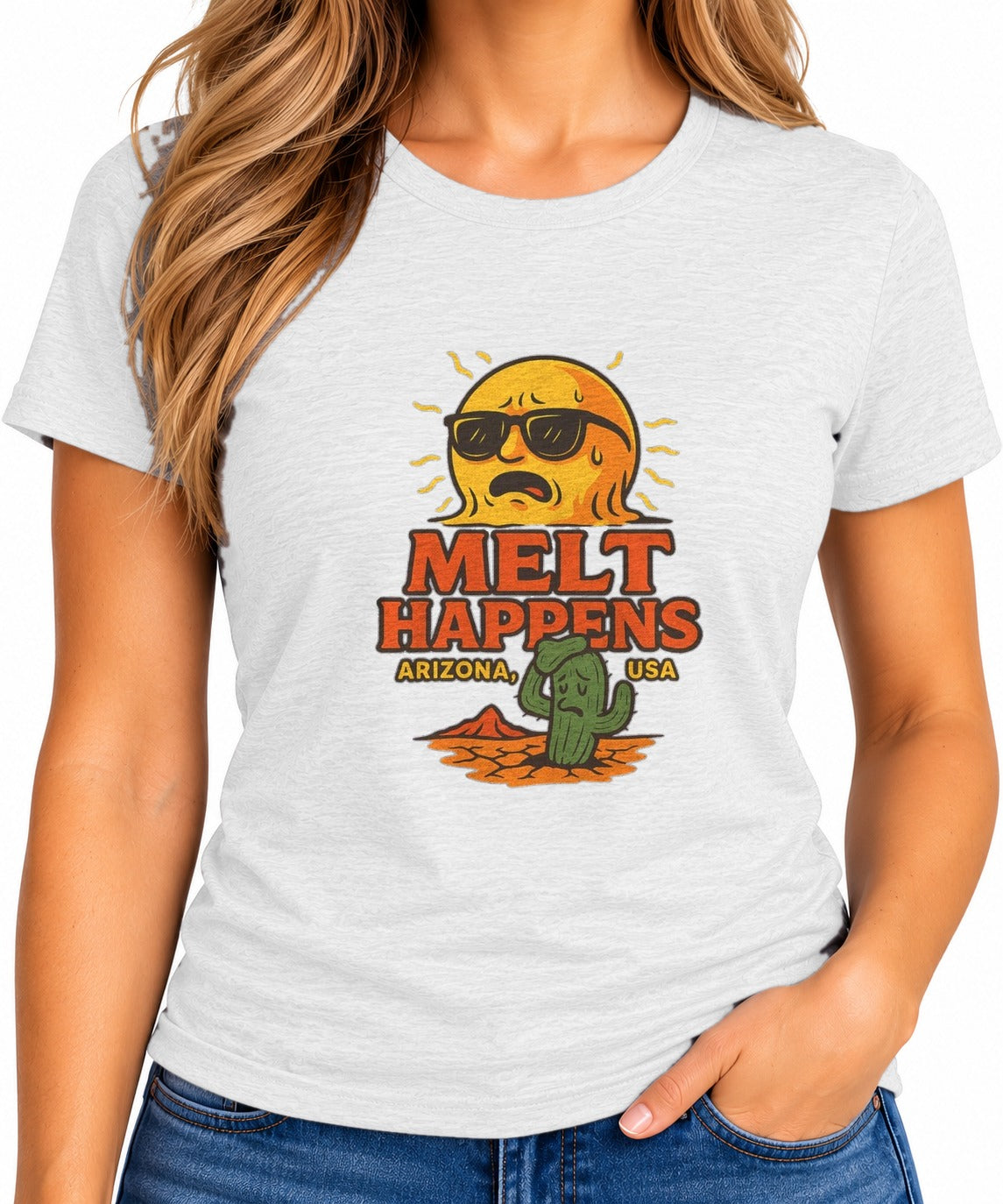 Woman wearing the Melt Happens T-Shirt
