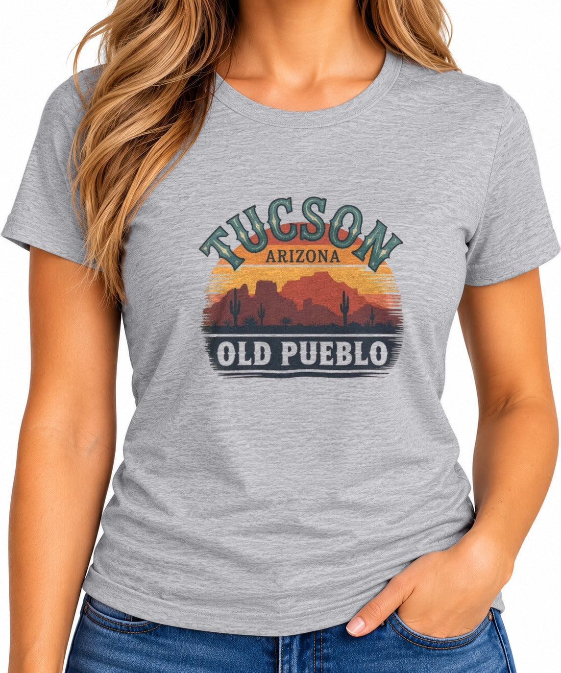 Woman wearing the Tucson Arizona Old Pueblo T-Shirt