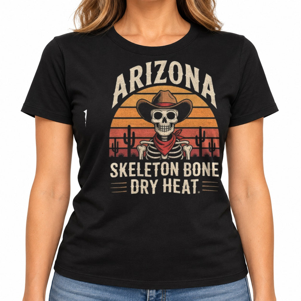 Woman wearing the Skeleton Bone Dry Heat T-Shirt