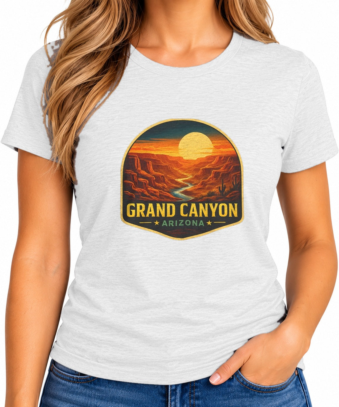 Woman wearing the Grand Canyon Sunset T-Shirt