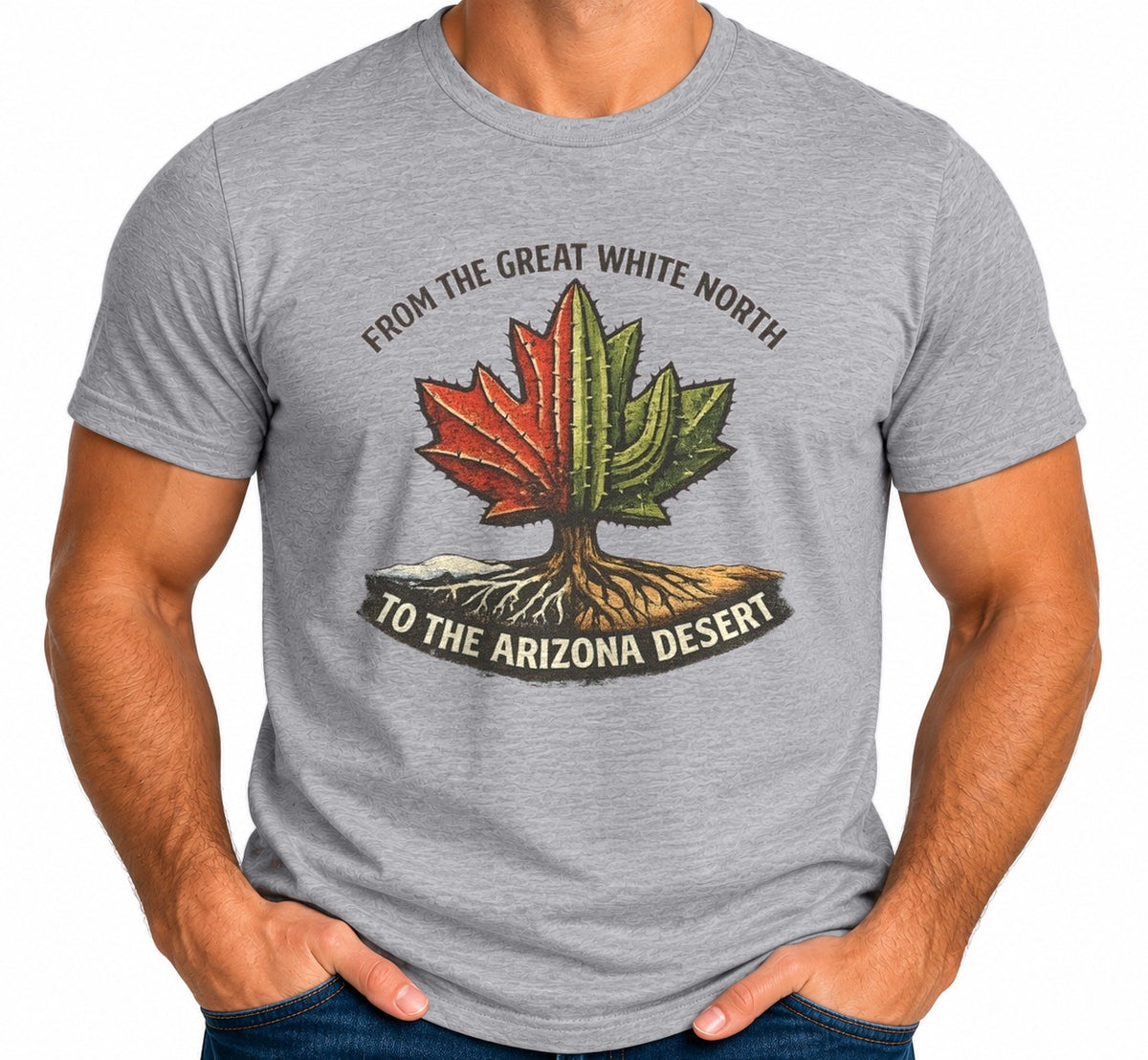 Man wearing the Canada to Arizona Travel T-Shirt