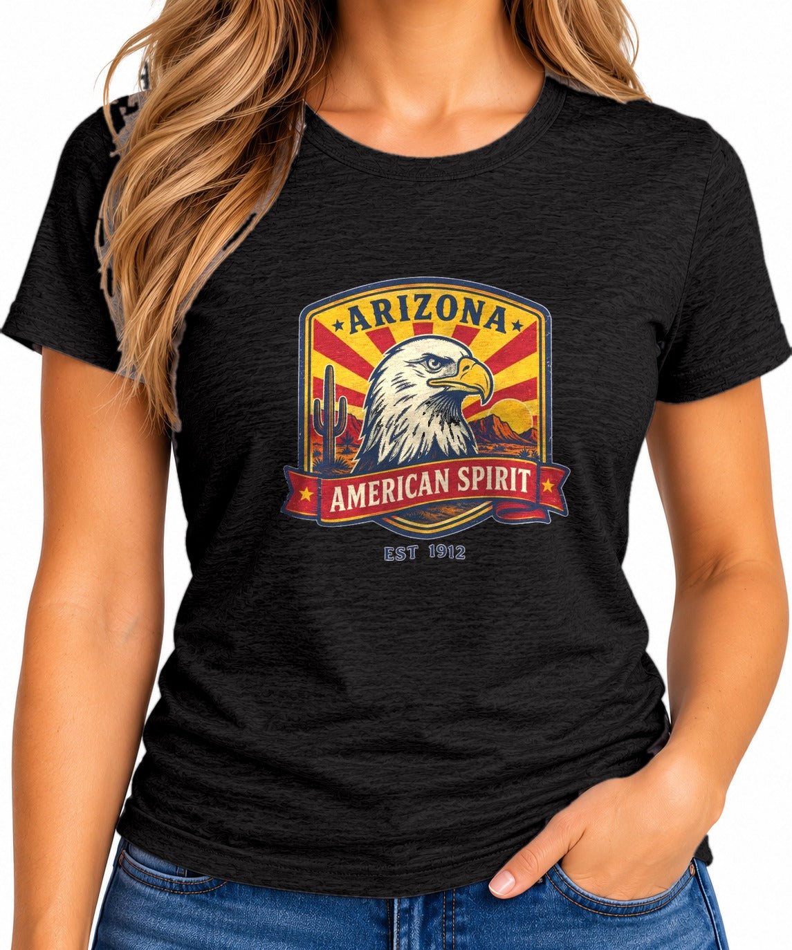 Woman wearing the Arizona American Spirit Eagle T-Shirt