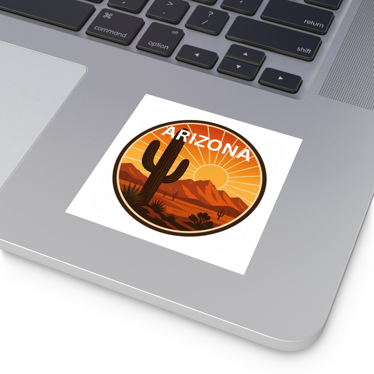 Arizona Desert Sunset Sticker — Square Vinyl Sticker with Saguaro Cactus — alternate view