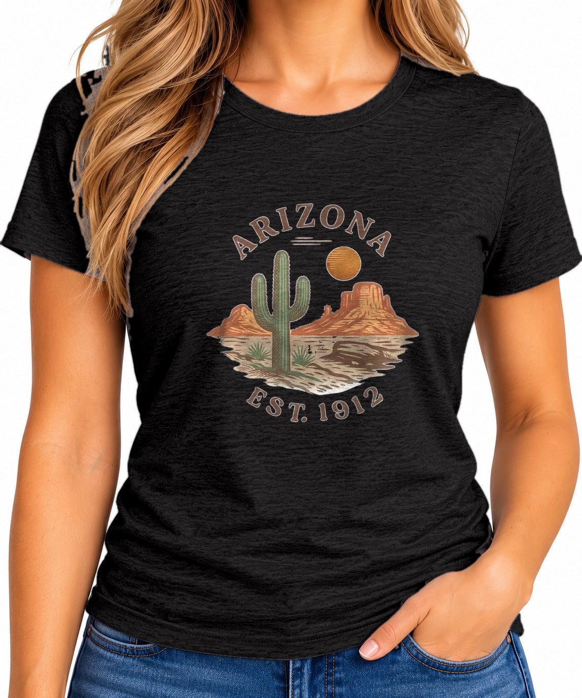 Woman wearing the Arizona Desert Graphic T-Shirt