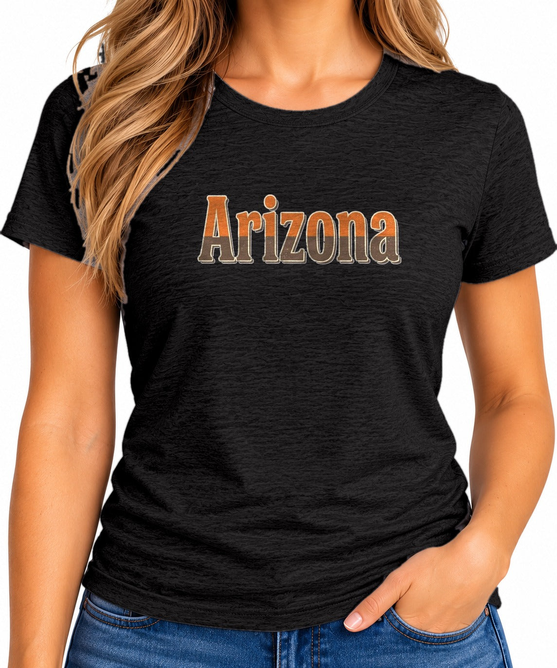 Woman wearing the Arizona State Flag T-Shirt