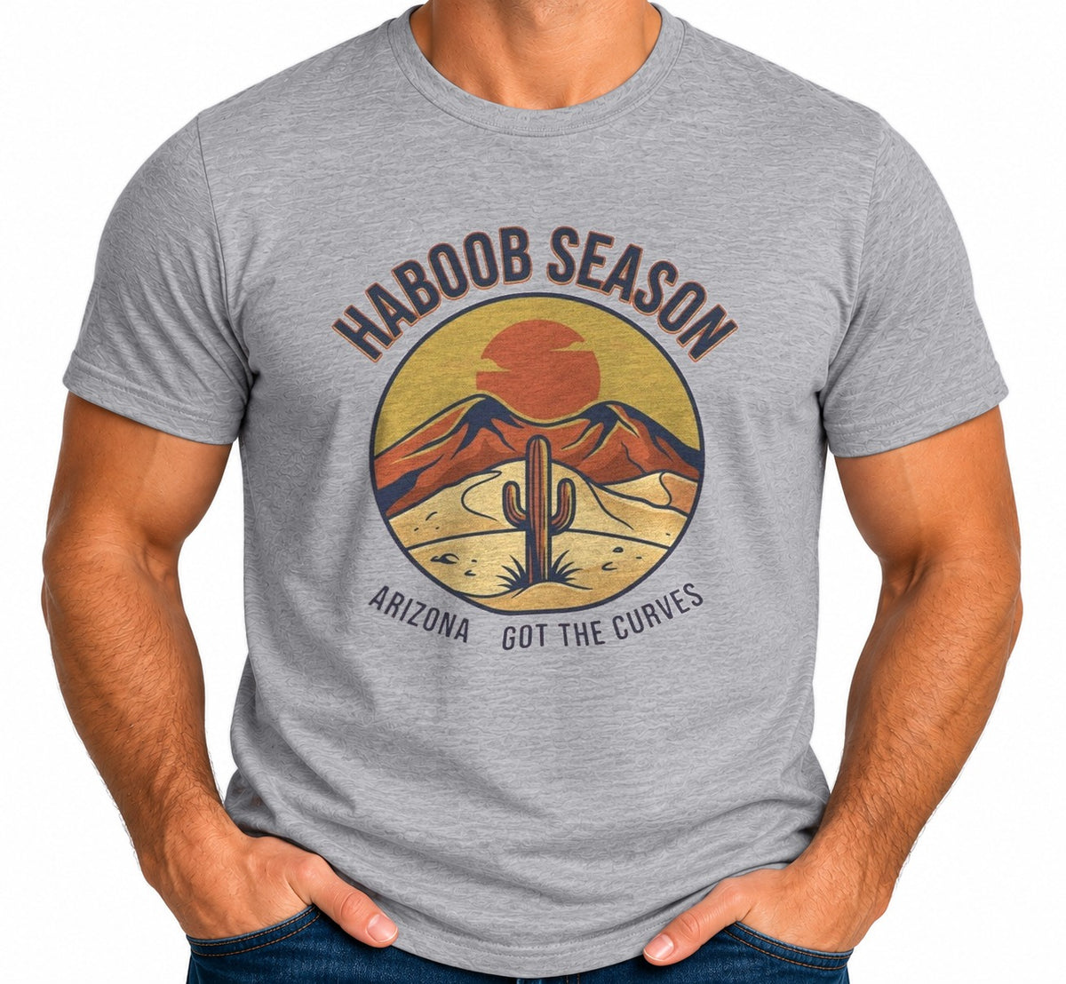 Man wearing the Haboob Season: Arizona's Got the Curves Desert Storm T-Shirt