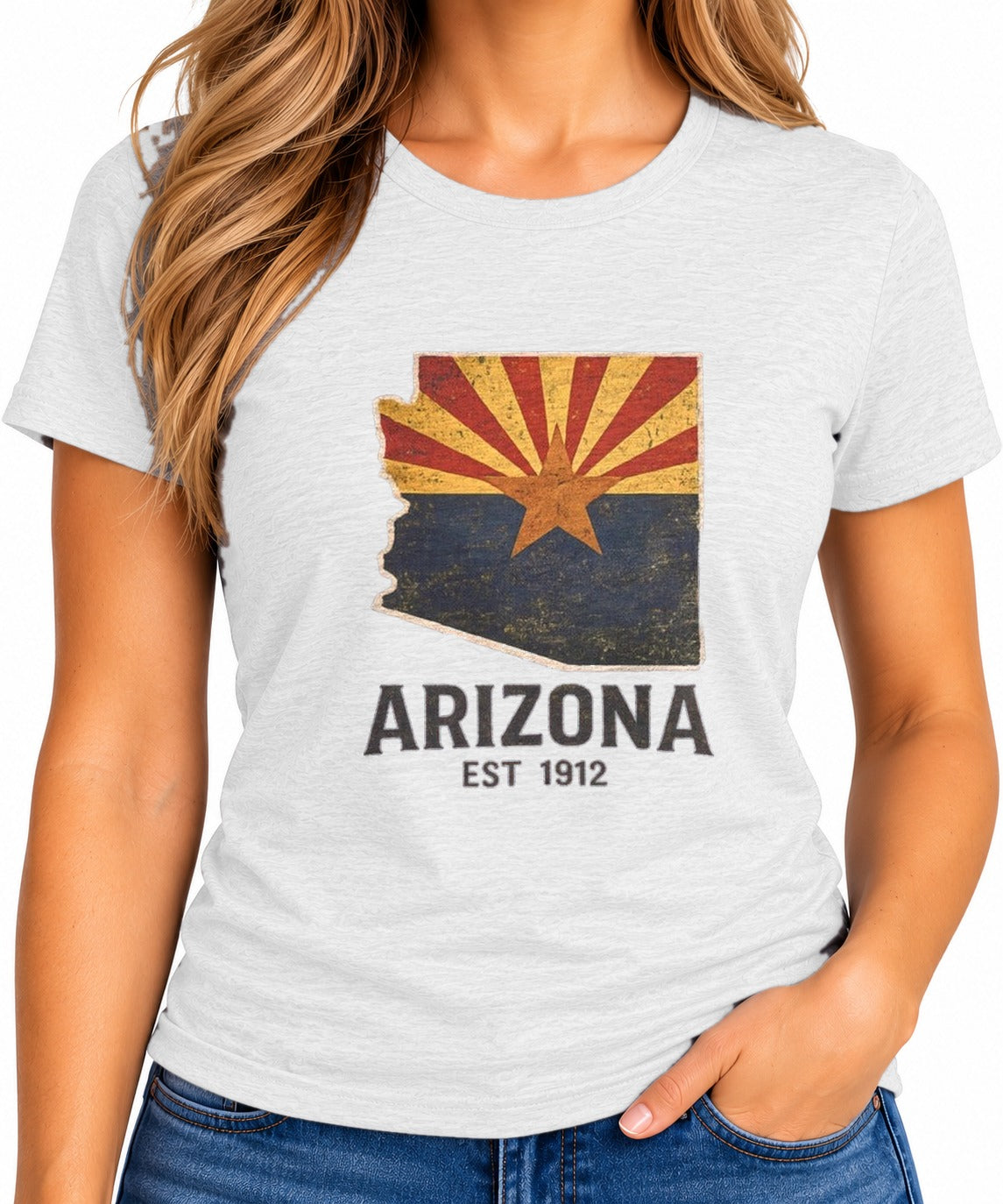 Woman wearing the Arizona State Flag T-Shirt