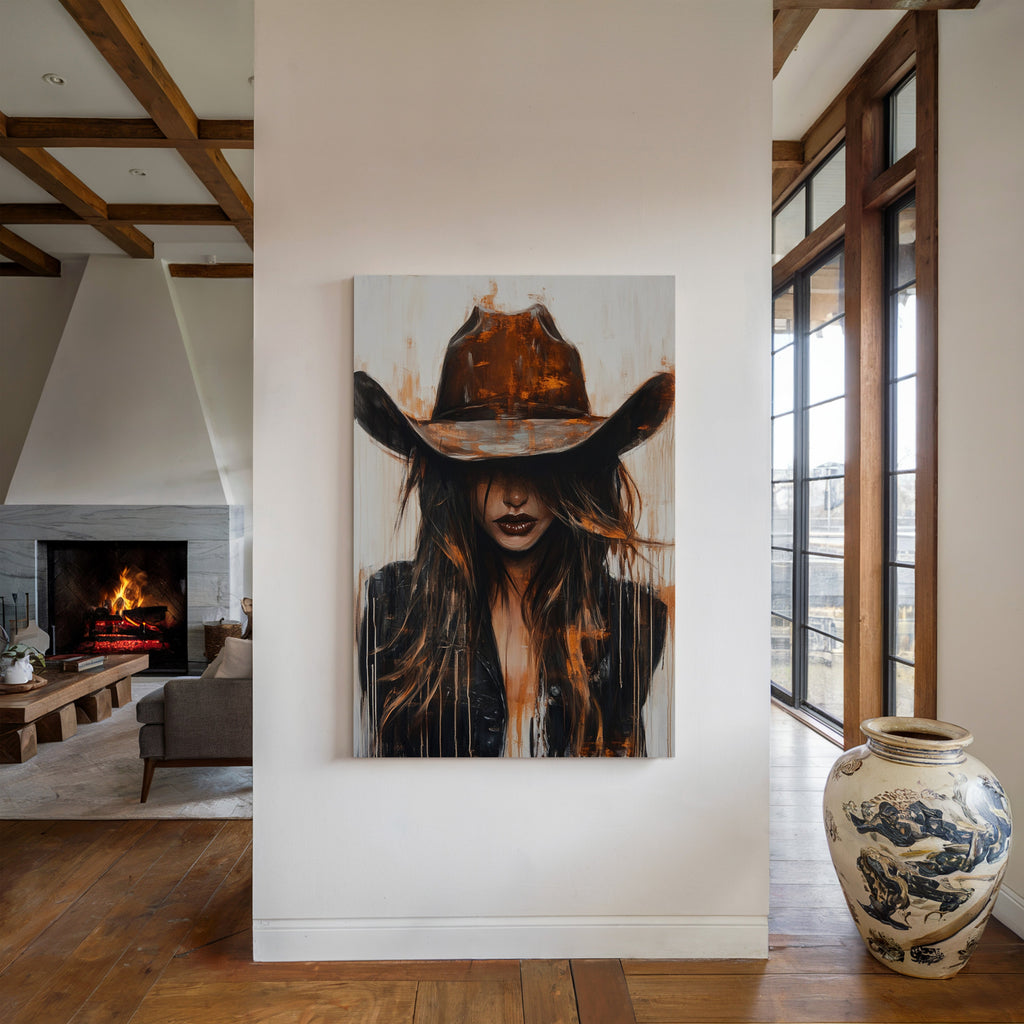 Cowgirl in Crimson modern Western cowgirl painting wall art, view 3