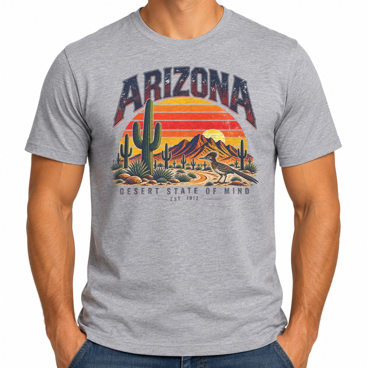 Man wearing the Arizona Desert State Vintage Graphic T-Shirt