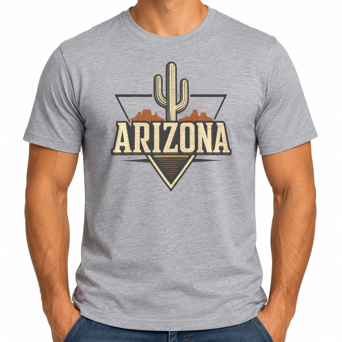 Man wearing the Arizona Saguaro Desert Mesa T-Shirt