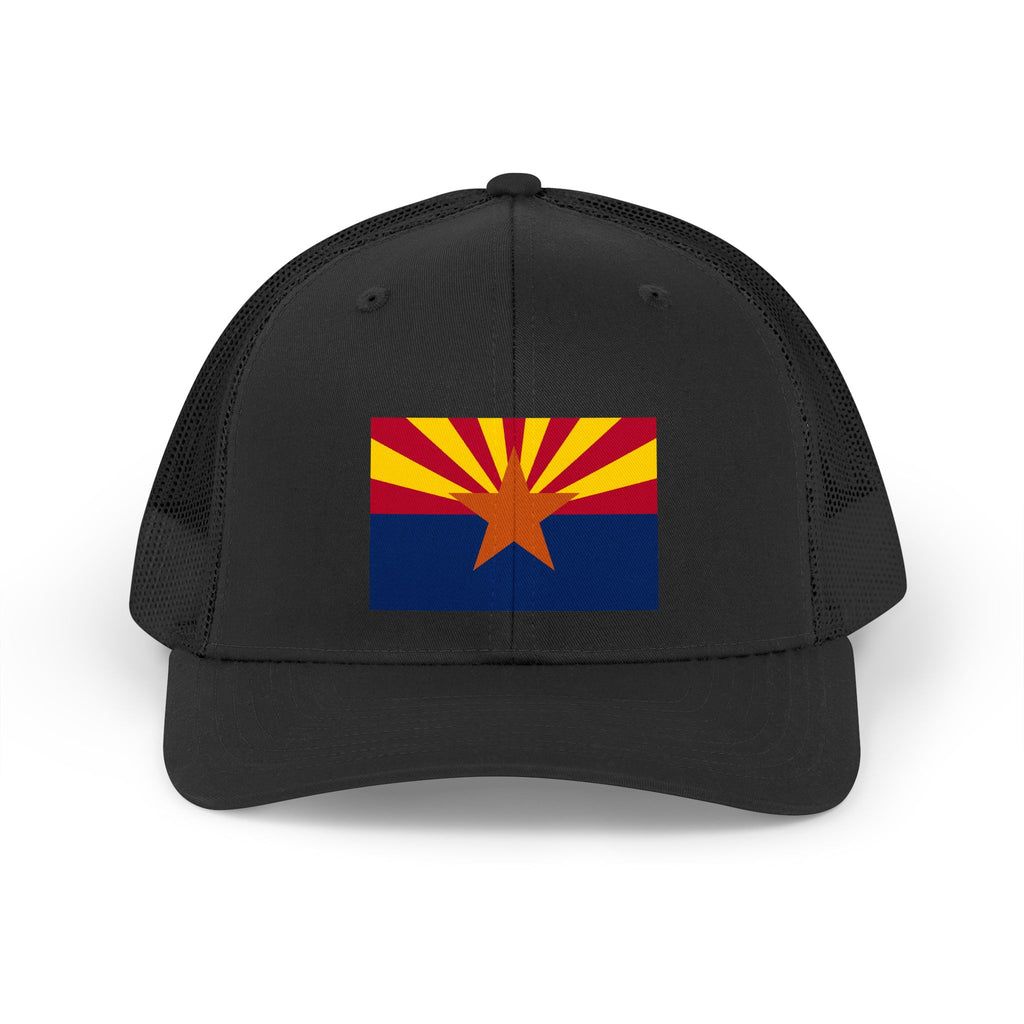 Arizona flag embroidered trucker hat - Black, front view