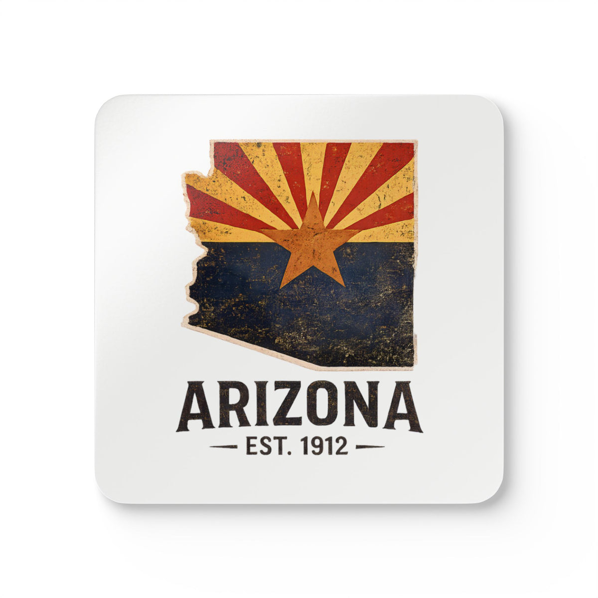Square Arizona flag coaster with glossy finish, 4 x 4 inch, vintage Arizona home decor