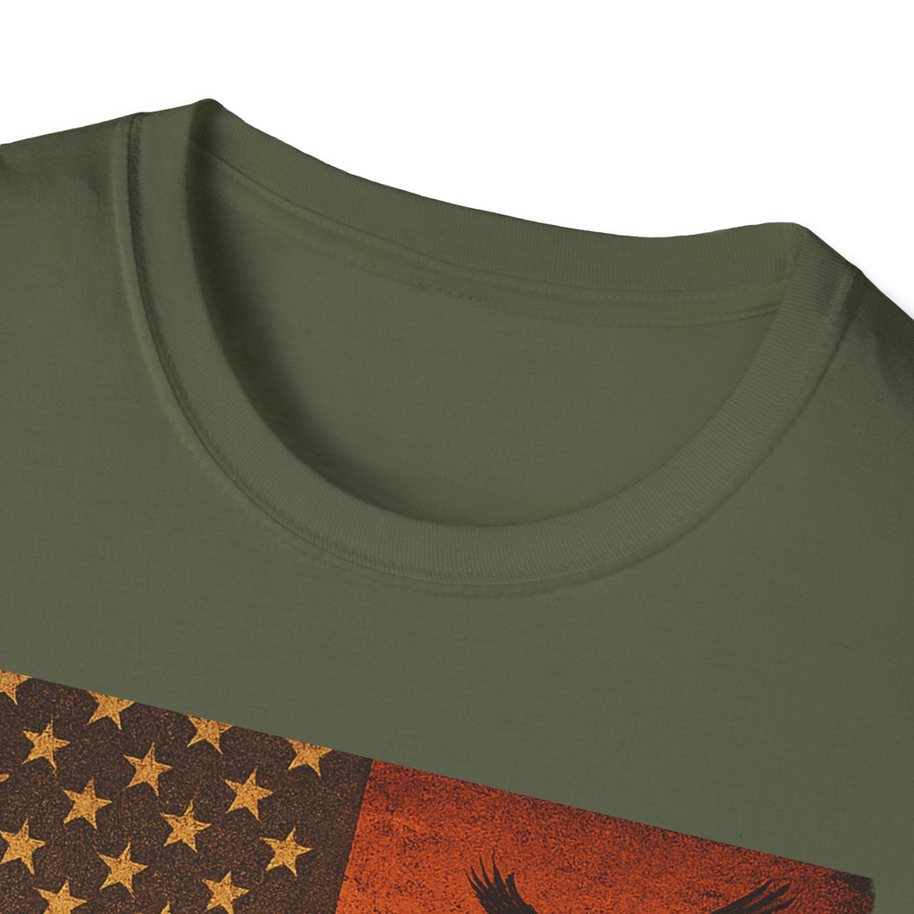 Close-up of Arizona Sunset unisex t-shirt featuring vibrant graphic and classic crew neckline.