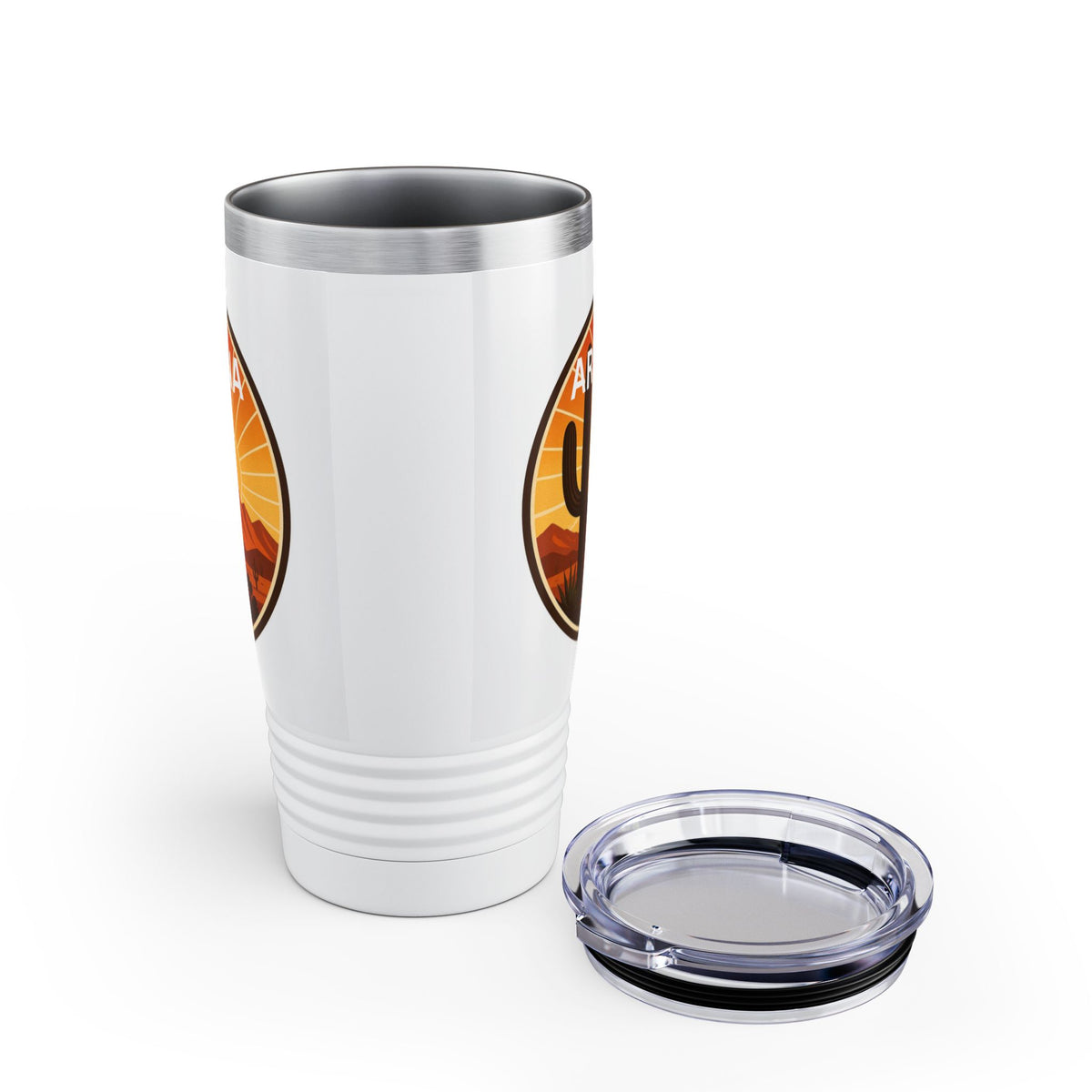 Arizona Sunset Tumbler — 20oz Desert Cactus Travel Mug — lifestyle view