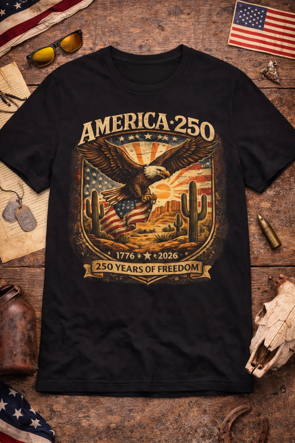 America 250 Eagle Tee – 250 Years of Freedom Patriotic T‑Shirt (1776–2026) — front view