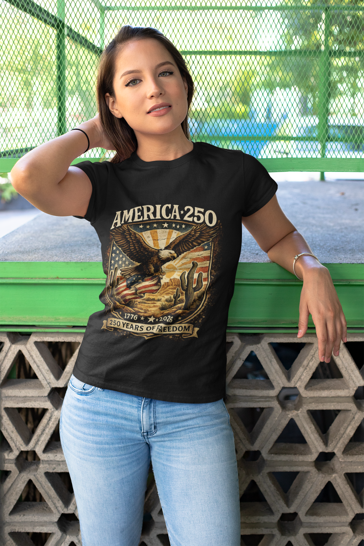 America 250 Eagle Tee – 250 Years of Freedom Patriotic T‑Shirt (1776–2026) — side view