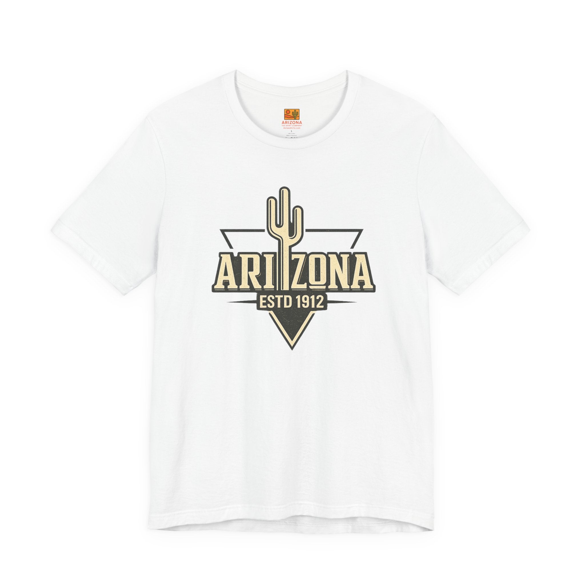 Arizona Cactus Vintage Logo Tee — ESTD 1912 Desert Graphic T-Shirt — side view