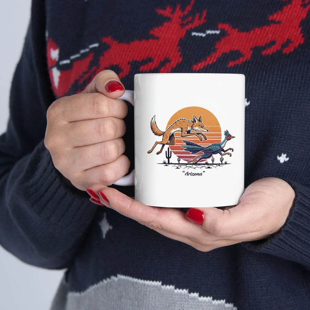 Coyote Wins Ceramic Mug — 'coyote wins' Text Design (11oz & 15oz) — side view