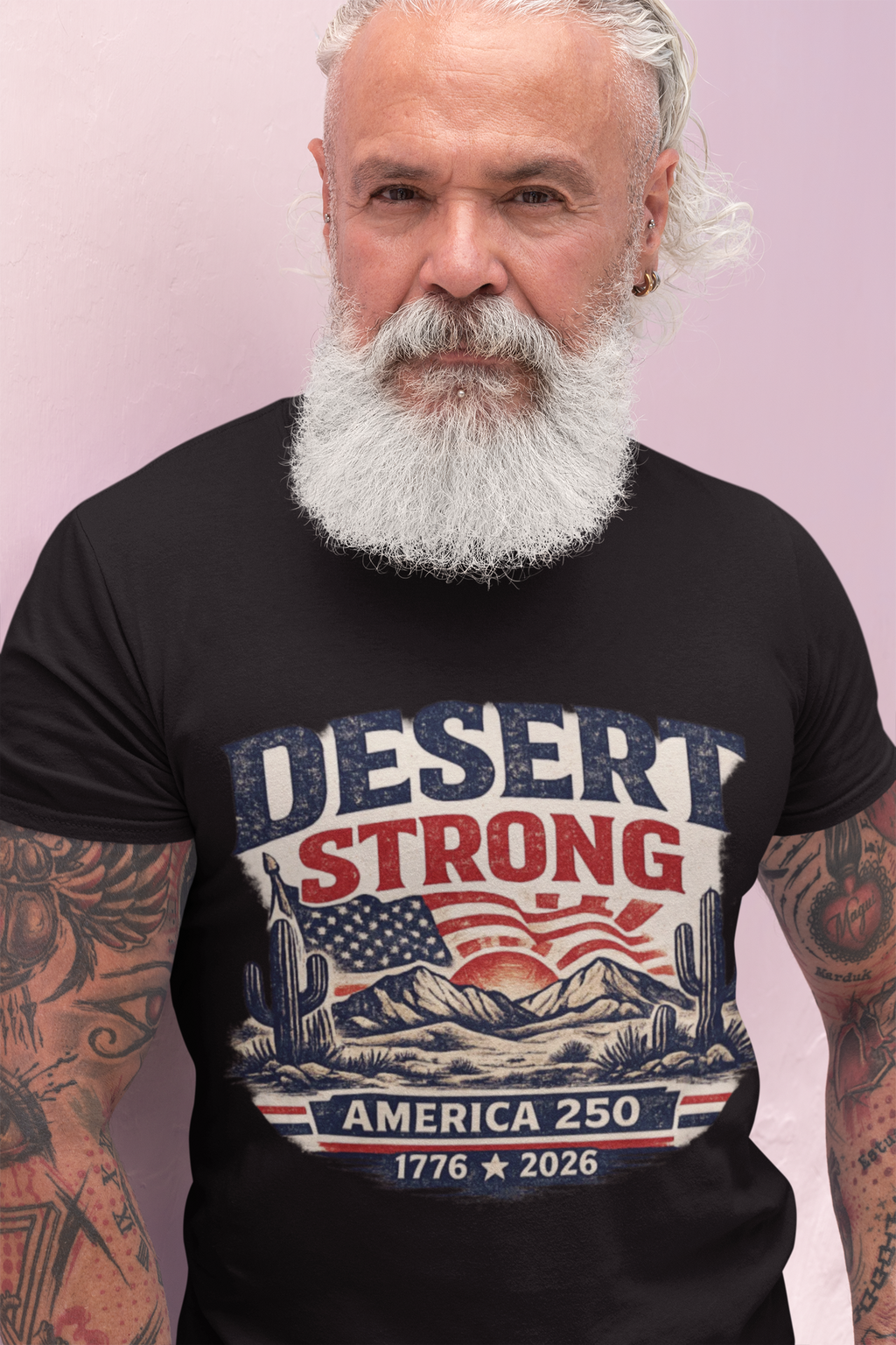 Desert Strong America 250 Tee — 1776–2026 Patriotic Cactus T-Shirt — back view