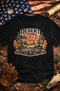 Desert Strong Arizona Tee — Patriotic Flag & Cactus Vintage Graphic Shirt — front view