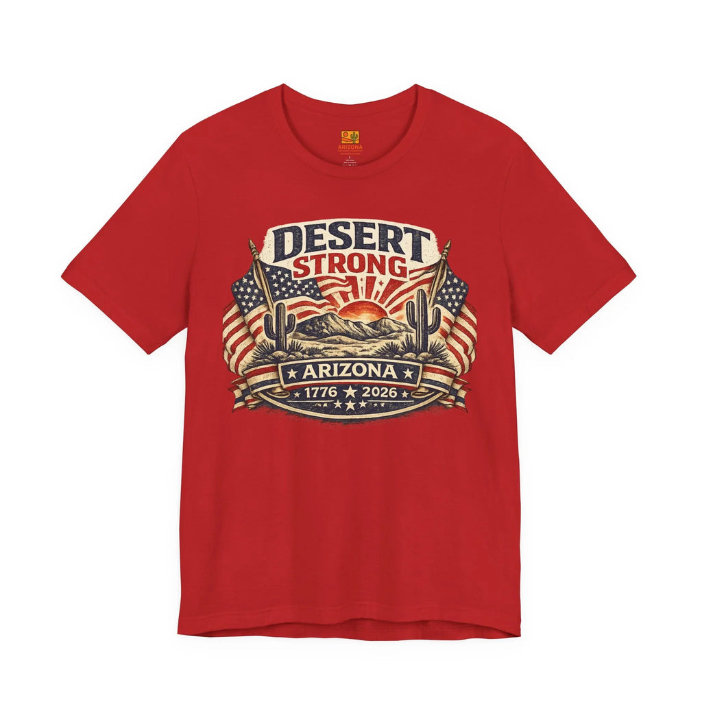 Desert Strong Arizona Tee — Patriotic Flag & Cactus Vintage Graphic Shirt — front view 2