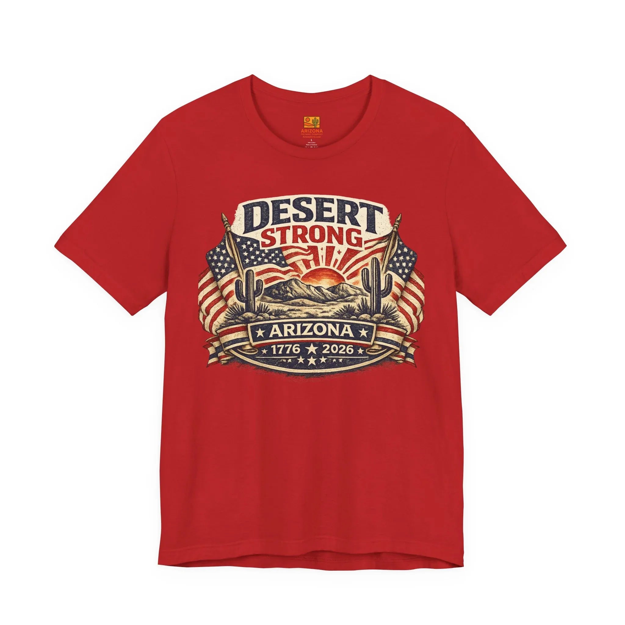 Desert Strong Arizona Tee — Patriotic Flag & Cactus Vintage Graphic Shirt — front view 2