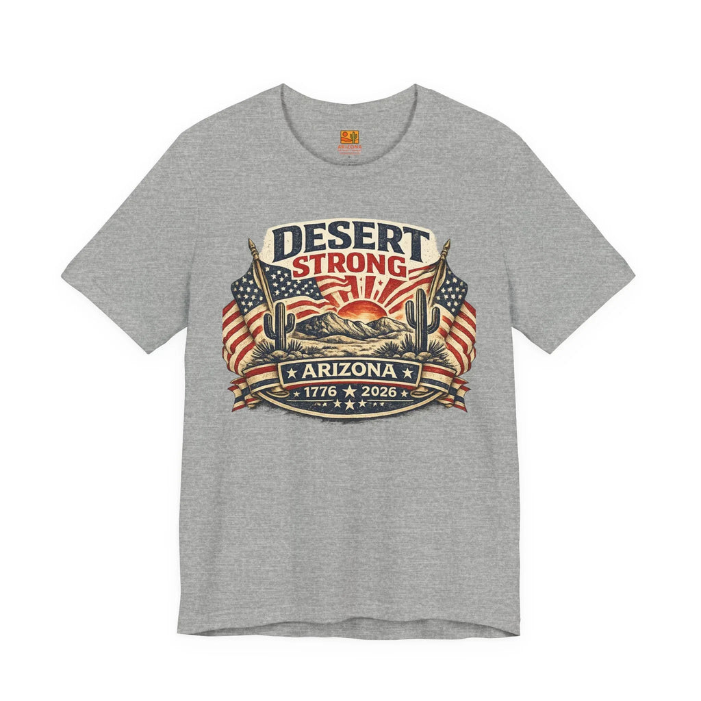 Desert Strong Arizona Tee — Patriotic Flag & Cactus Vintage Graphic Shirt — back view 2
