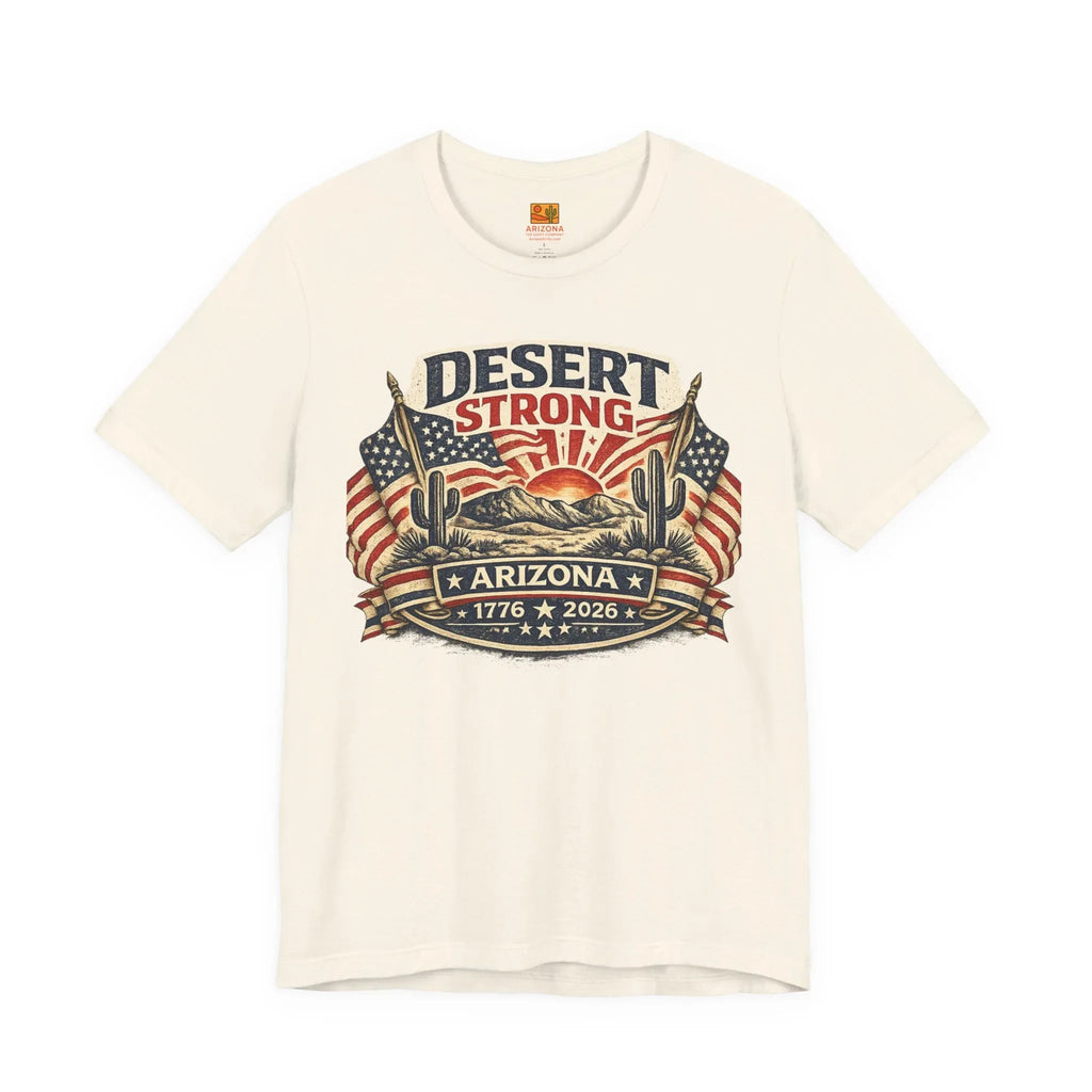 Desert Strong Arizona Tee — Patriotic Flag & Cactus Vintage Graphic Shirt — side view 2