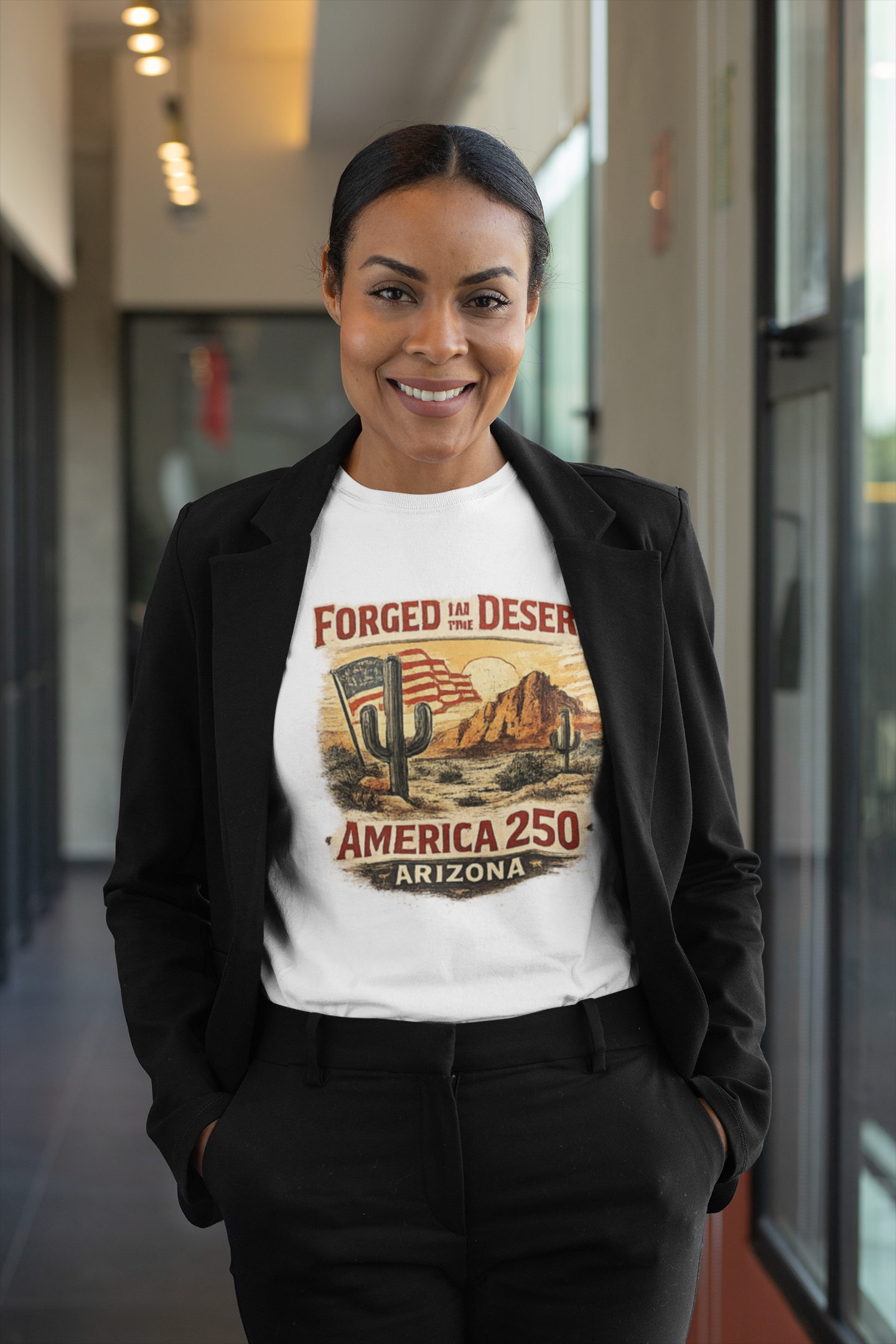 Forged in the Desert Arizona Tee — America 250 Vintage Desert Graphic T-Shirt — side view