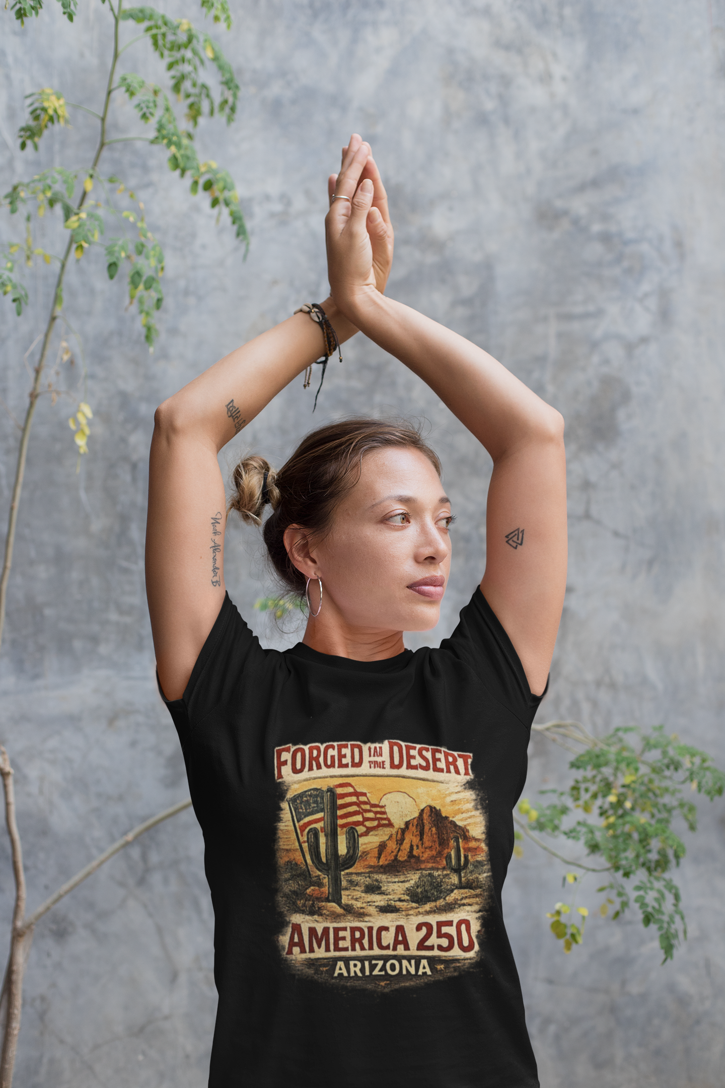 Forged in the Desert Arizona Tee — America 250 Vintage Desert Graphic T-Shirt — detail view
