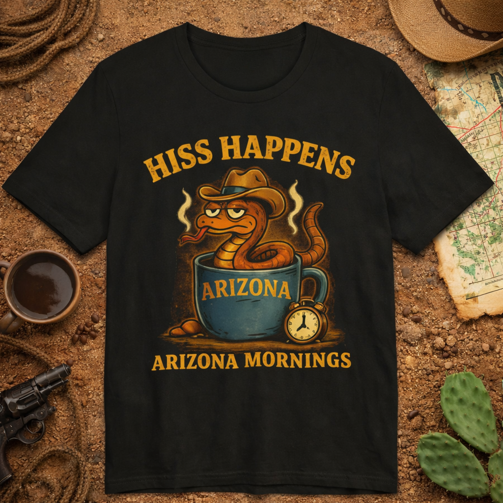 Hiss Happens Arizona Mornings T-Shirt — front view