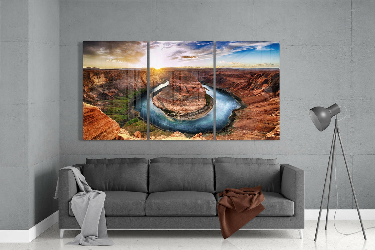 Red rock canyon and Colorado River oversized tempered glass wall art, view 4