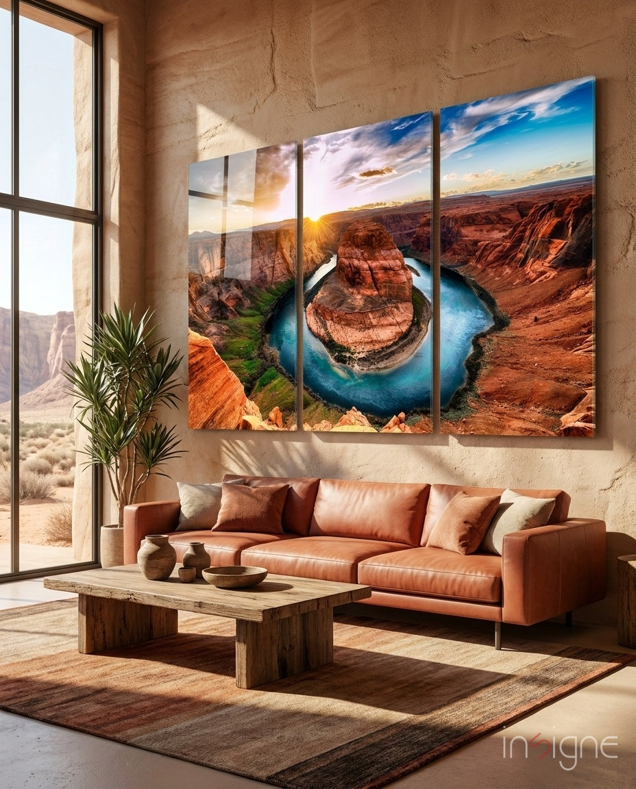 Red rock canyon and Colorado River oversized tempered glass wall art