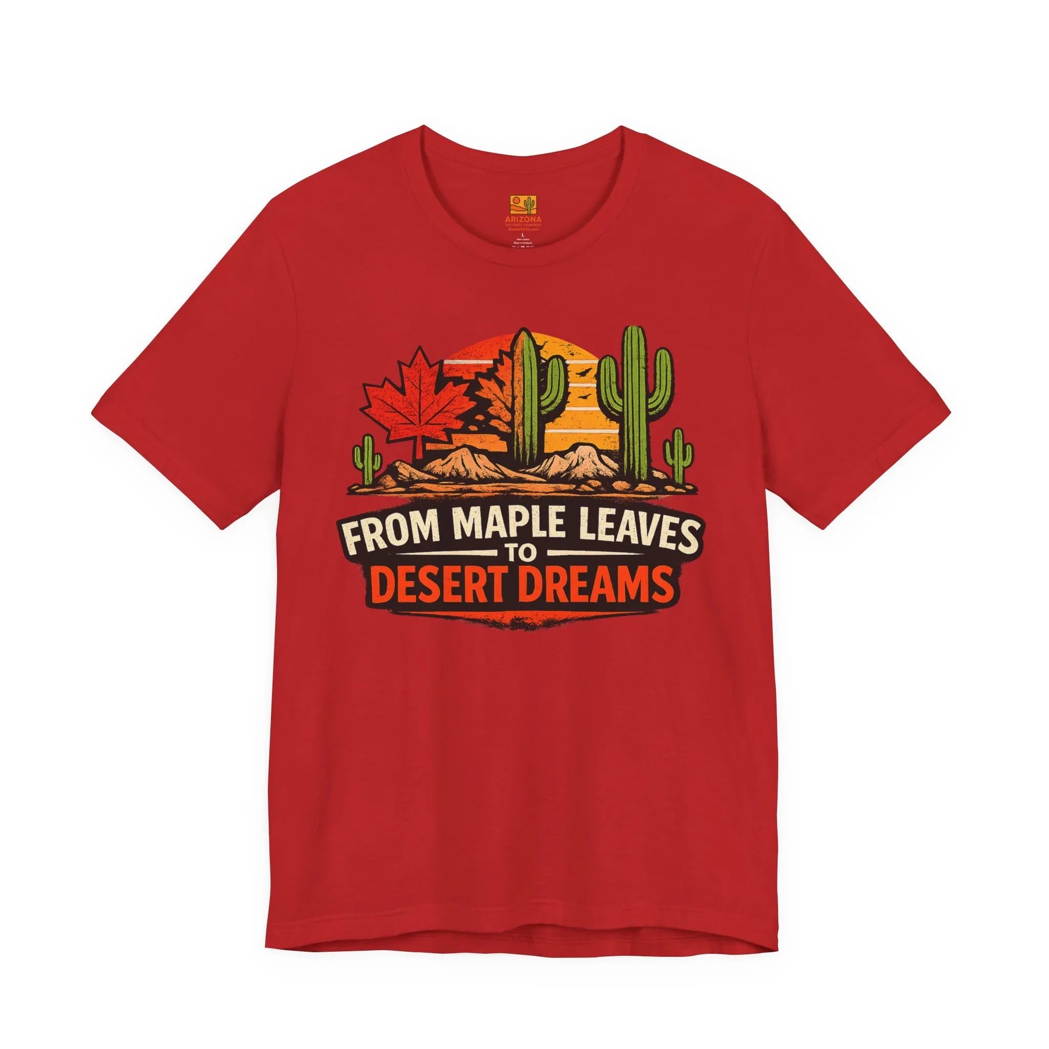 Maple Leaves to Desert Dreams T-Shirt — Nature-Inspired Scenic Tee — detail view