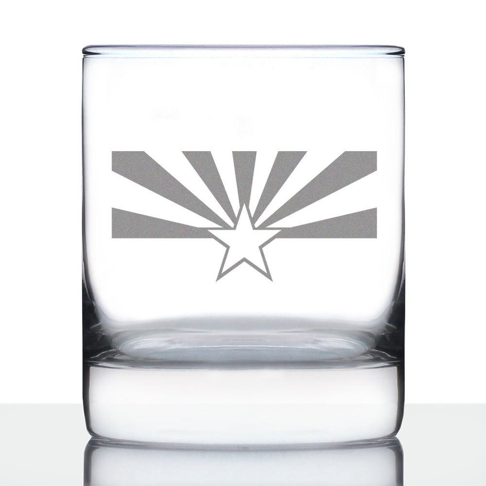 Arizona flag etched whiskey rocks glass