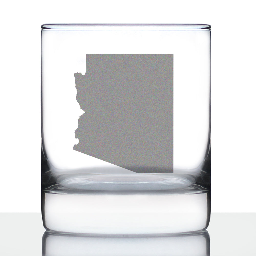 Arizona state outline etched whiskey rocks glass