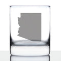 Arizona state outline etched whiskey rocks glass